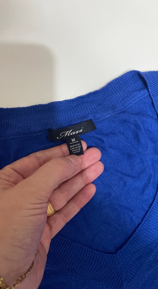 Mavi Nakışlı Triko Hamile Bluzu - Görsel 3