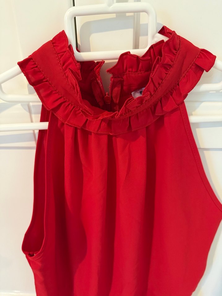 Kolsuz Abiye Elbise Uzun Kırmızı Drapeli - Görsel 3