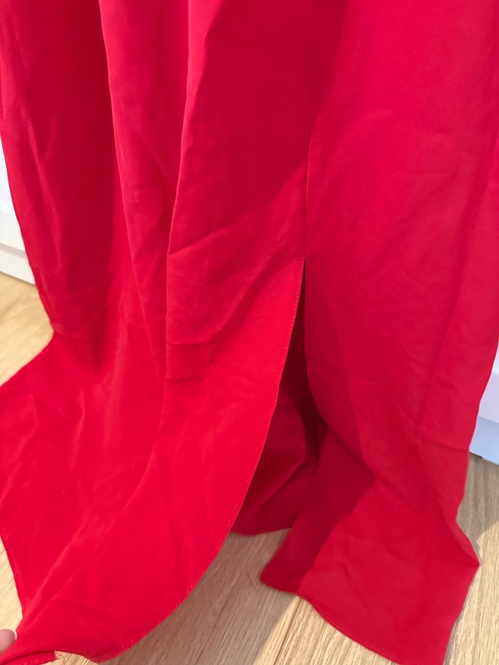 Kolsuz Abiye Elbise Uzun Kırmızı Drapeli - Görsel 4