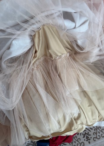 Bej Uzun Kollu Drapeli Vintage Abiye Elbise - Görsel 10