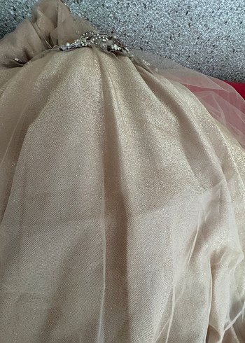 Bej Uzun Kollu Drapeli Vintage Abiye Elbise - Görsel 9