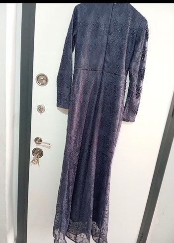 Uzun Kollu Siyah Nakışlı Kadın Abiye Elbise - Görsel 8