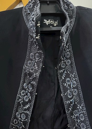 Siyah İşlemeli Uzun Kadın Klasik Ceket - Görsel 2