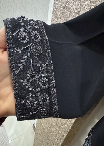 Siyah İşlemeli Uzun Kadın Klasik Ceket - Görsel 7