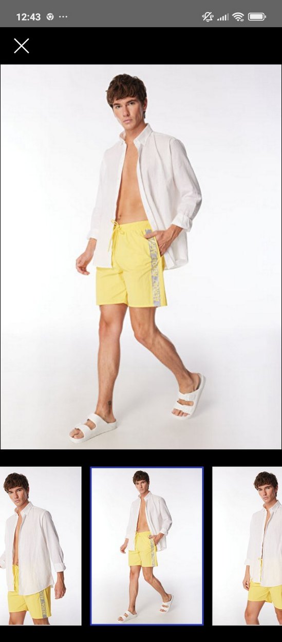 Sarı Bel Bantlı Erkek Mini Yüzme Şortu - Görsel 2