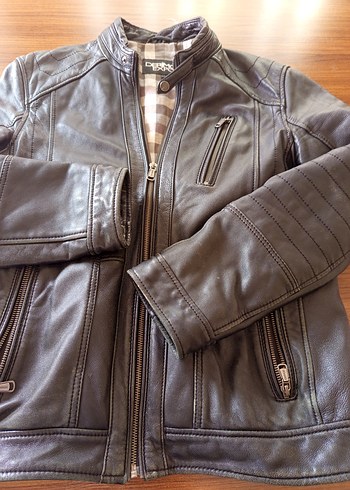 DERİMOD Kahverengi Deri Biker Ceket - Görsel 3