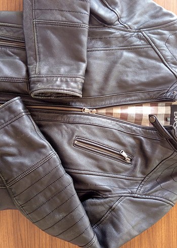 DERİMOD Kahverengi Deri Biker Ceket - Görsel 5