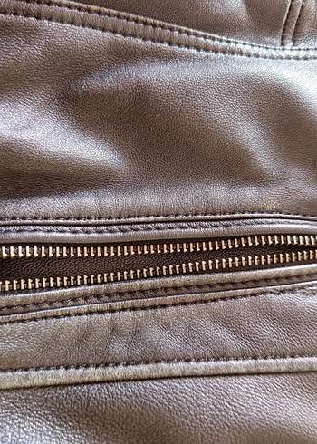 DERİMOD Kahverengi Deri Biker Ceket - Görsel 4