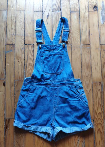 Mavi Denim Askılı Kısa Tulum
