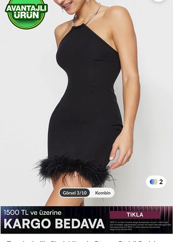 Siyah Kürklü Mini Straplez Abiye Elbise - Görsel 3