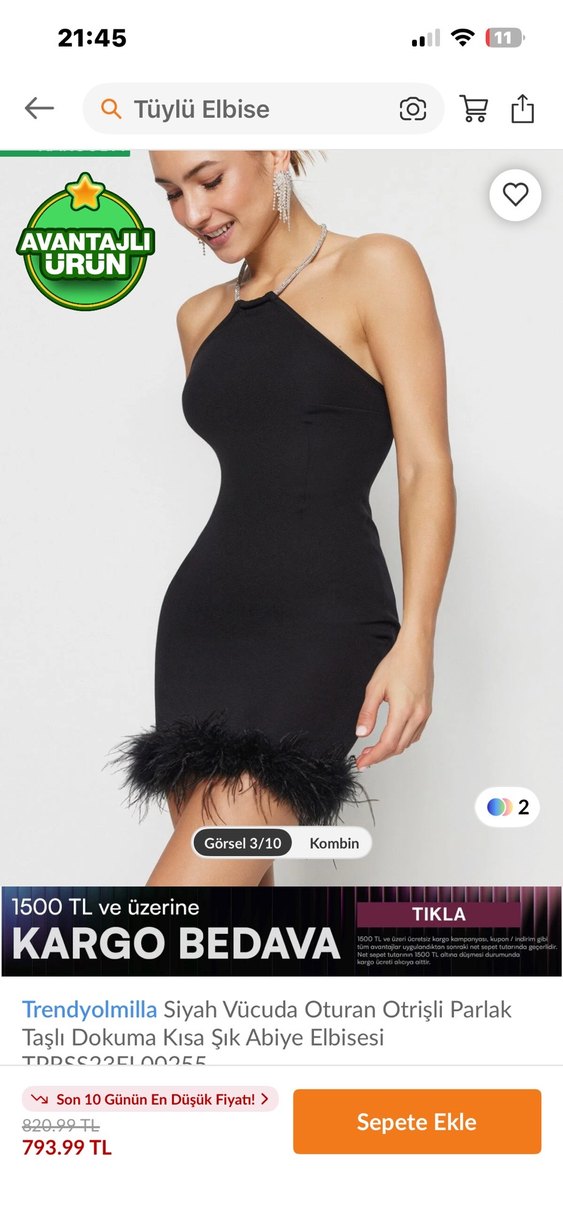 Siyah Kürklü Mini Straplez Abiye Elbise - Görsel 3