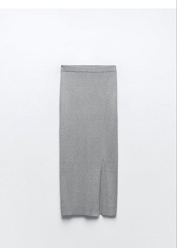 Zara parıltılı iplikli midi boy yırtmaçlı etek