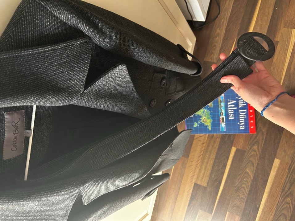 Düğmeli Gri Midi Kadın Yün Kaban - Görsel 4