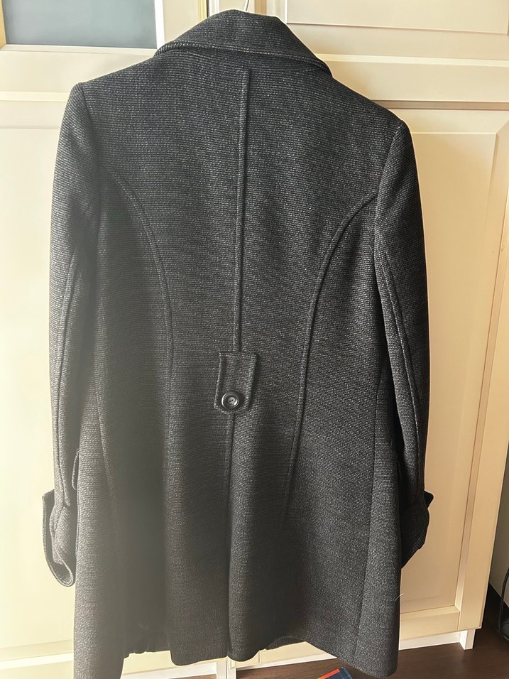 Düğmeli Gri Midi Kadın Yün Kaban - Görsel 2