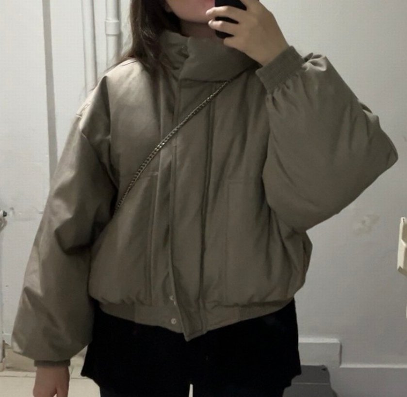 Pull and Bear Bej Dik Yaka Şişme Mont - Görsel 4