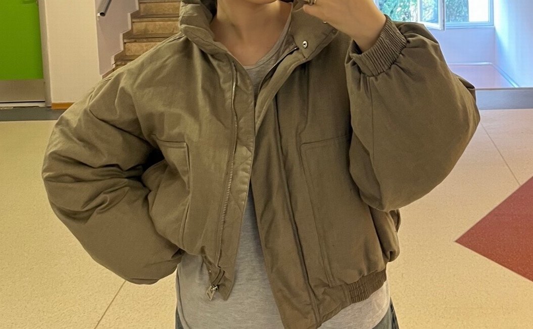 Pull and Bear Bej Dik Yaka Şişme Mont - Görsel 3