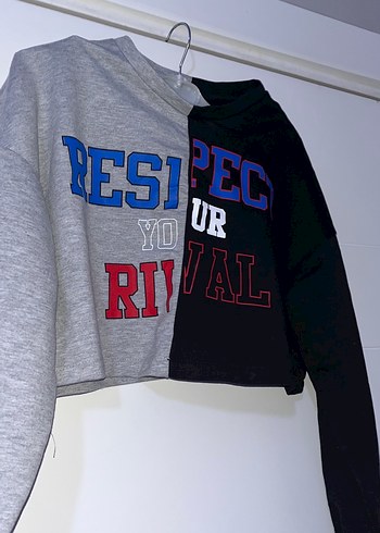 Koton Gri Siyah Baskılı Kadın Kısa Sweatshirt - Görsel 2