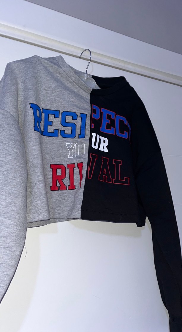 Koton Gri Siyah Baskılı Kadın Kısa Sweatshirt - Görsel 2