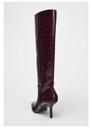 39 Beden bordo Renk Zara Kabartmalı Stiletto Topuk Çizme