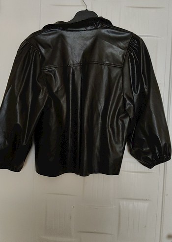 Siyah Düğmeli Deri Kadın Ceket - Görsel 4