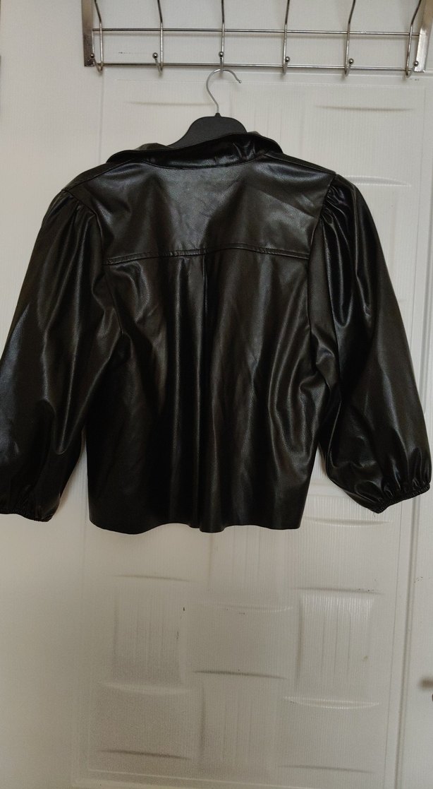 Siyah Düğmeli Deri Kadın Ceket - Görsel 4