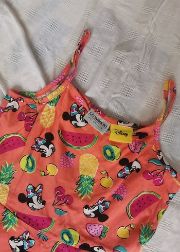 Renkli Baskılı Kız Çocuk Elbise Disney