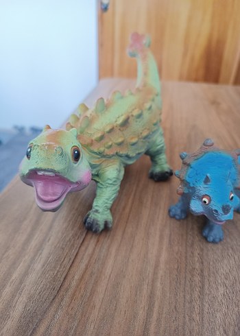 Renkli Turkuaz Dinozor Figürleri Seti 3lü yumuşak plastik