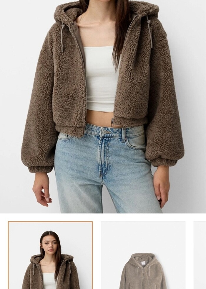 Berskha kapüşonlu suni yünlü ceket - Görsel 3