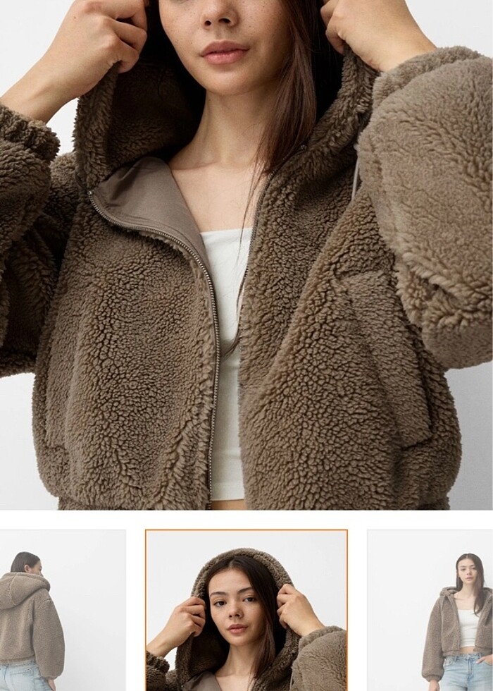 Berskha kapüşonlu suni yünlü ceket - Görsel 4