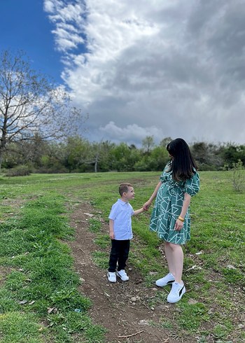 Yeşil V Yaka Midi Hamile Elbisesi - Görsel 2
