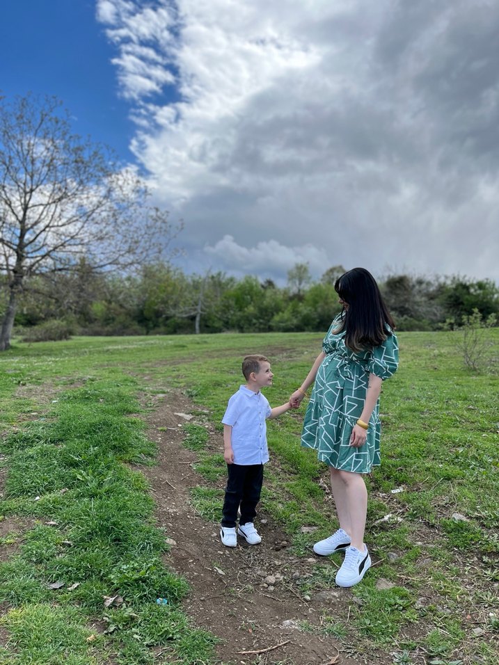 Yeşil V Yaka Midi Hamile Elbisesi - Görsel 2