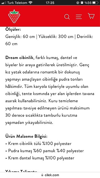  Beden Çilek Dream Cibinlik