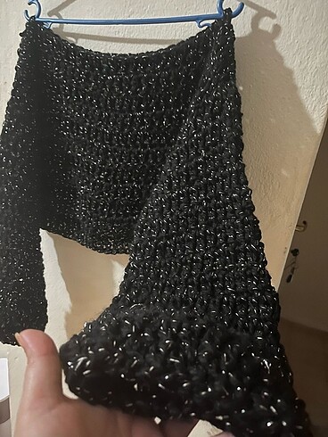 m Beden Simli siyah örgü crop kazak