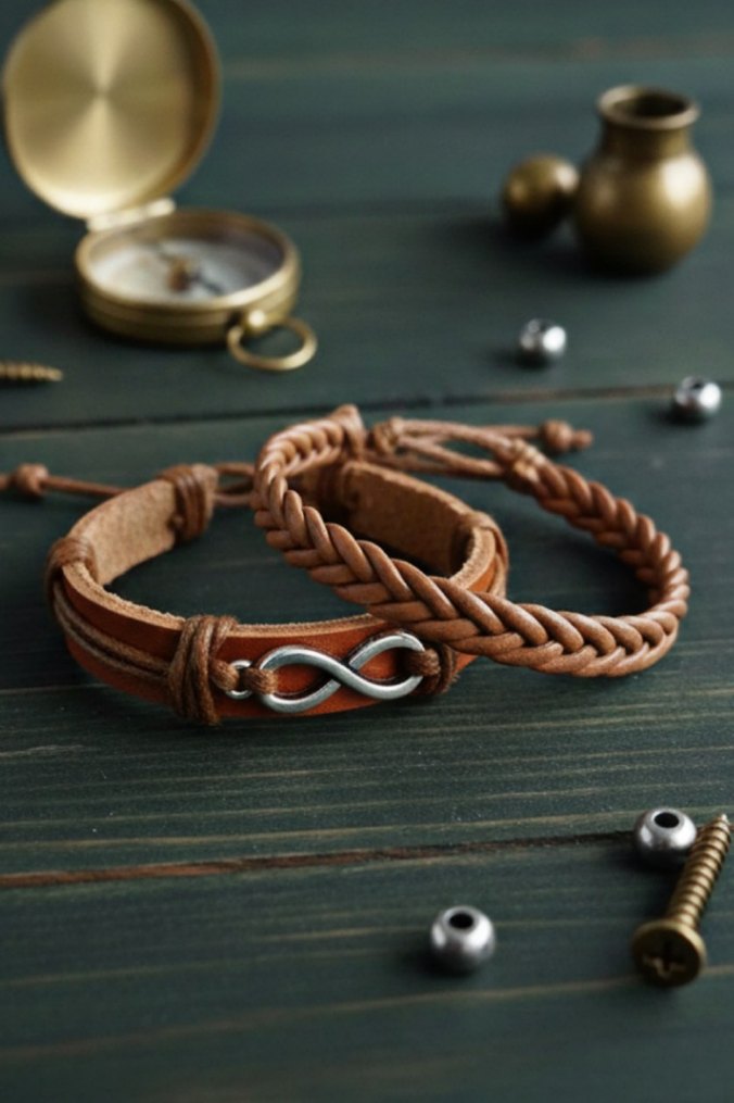 Sonsuzluk Tasarım 2li Hakiki Deri Bileklik - Görsel 3