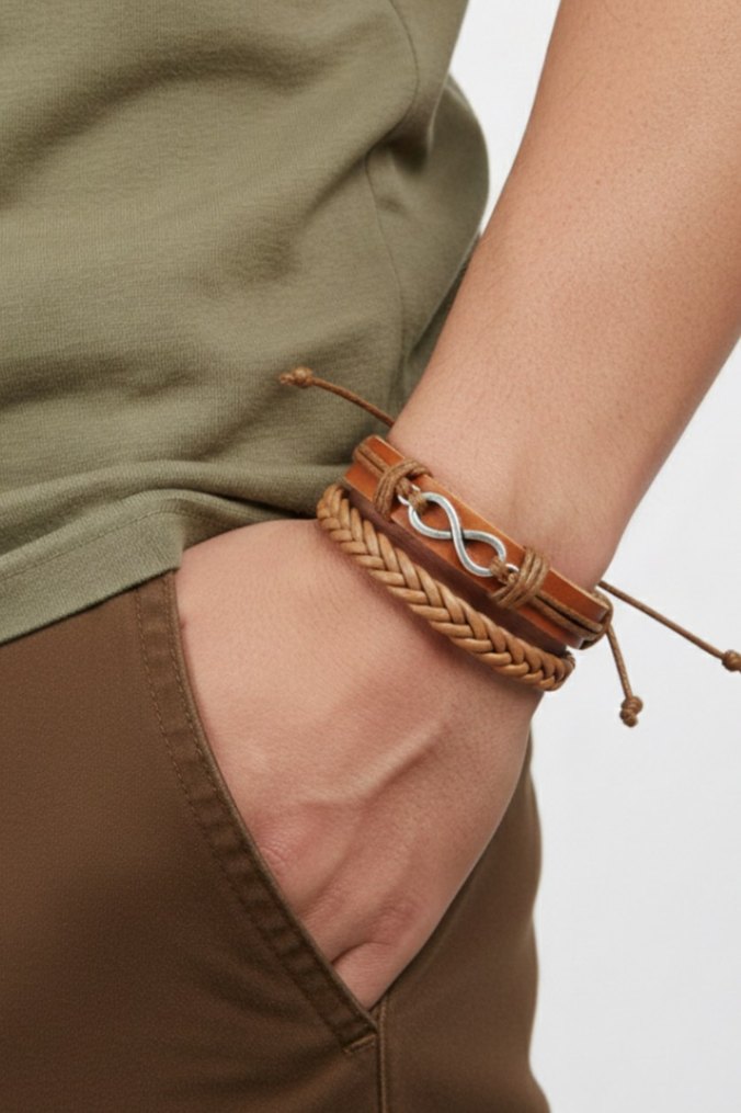 Sonsuzluk Tasarım 2li Hakiki Deri Bileklik - Görsel 2