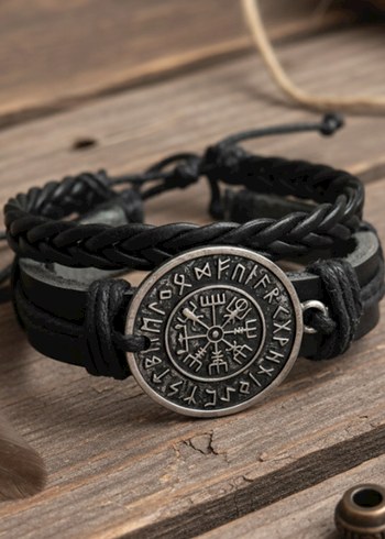 Pusula Vegvisir Tasarımlı 2'li Hakiki Deri Bileklik - Görsel 2