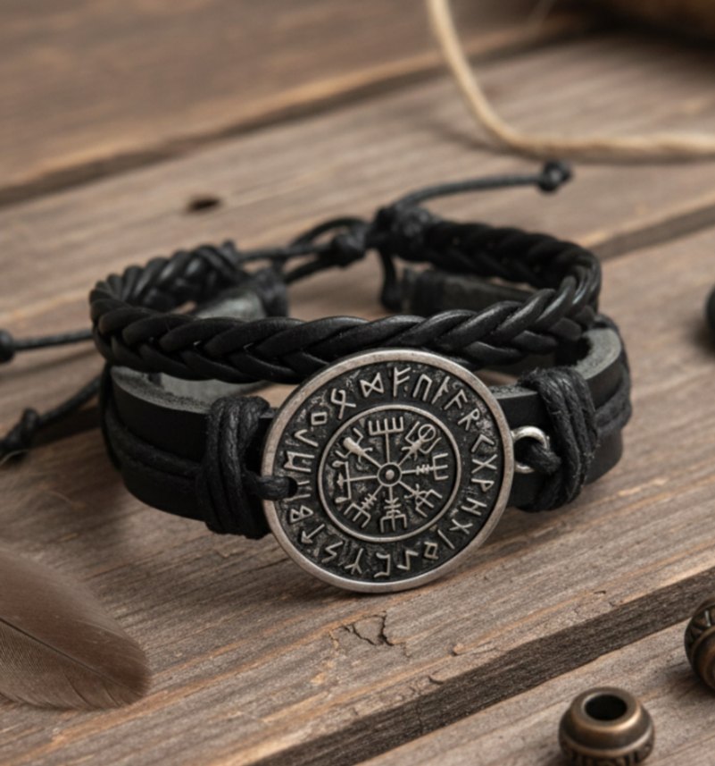 Pusula Vegvisir Tasarımlı 2'li Hakiki Deri Bileklik - Görsel 2