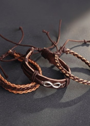 Sonsuzluk Tasarım 3'lü Hakiki Deri Bileklik - Görsel 3