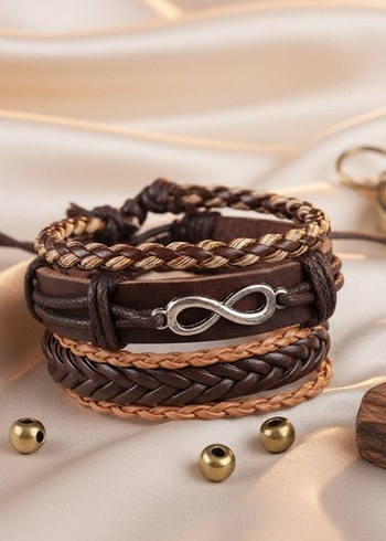 Sonsuzluk Tasarım 3'lü Hakiki Deri Bileklik - Görsel 2