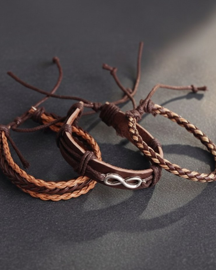 Sonsuzluk Tasarım 3'lü Hakiki Deri Bileklik - Görsel 3