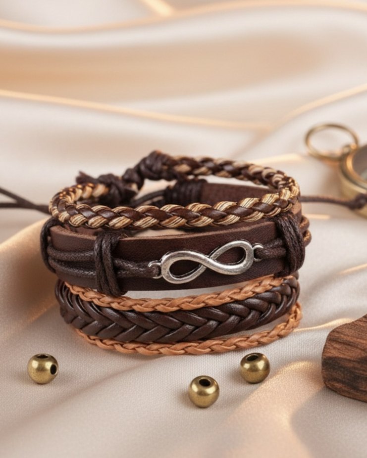 Sonsuzluk Tasarım 3'lü Hakiki Deri Bileklik - Görsel 2