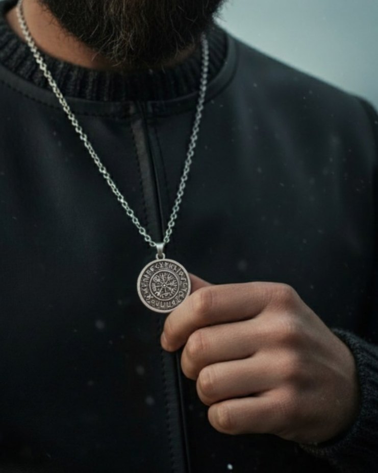 Pusula Vegvisir Tasarım Kolye - Görsel 2