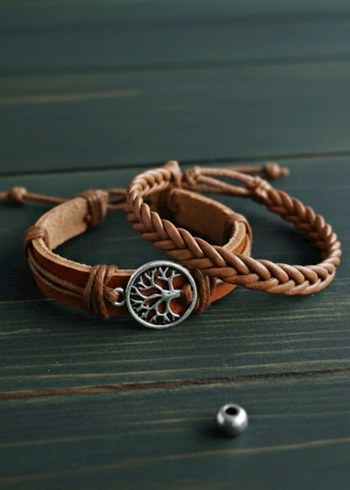 Hayat Ağacı Tasarım 2li Hakiki Deri Bileklik - Görsel 3