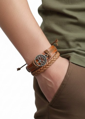 Hayat Ağacı Tasarım 2li Hakiki Deri Bileklik - Görsel 2