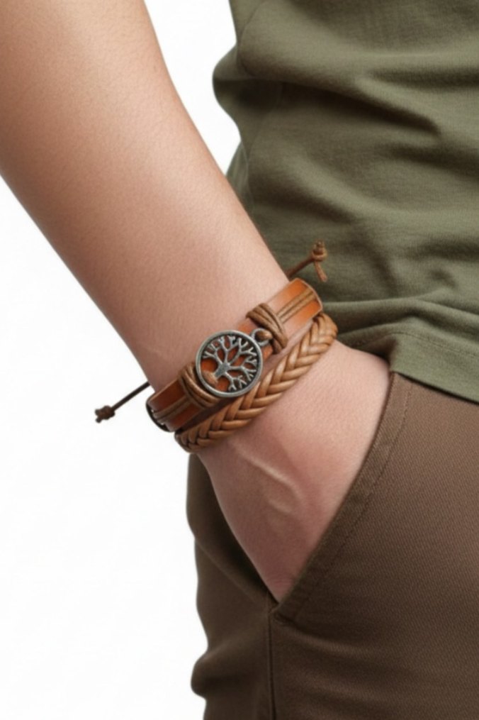 Hayat Ağacı Tasarım 2li Hakiki Deri Bileklik - Görsel 2