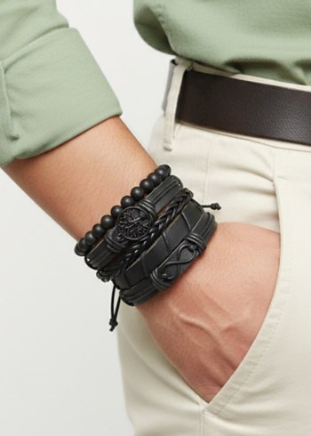 Yaşam Ağacı ve Sonsuzluk Tasarım 5'li Hakiki Deri Bileklik - Görsel 2