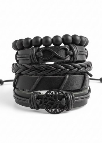 Yaşam Ağacı ve Sonsuzluk Tasarım 5'li Hakiki Deri Bileklik - Görsel 3