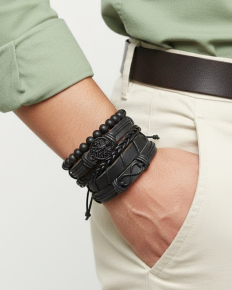 Yaşam Ağacı ve Sonsuzluk Tasarım 5'li Hakiki Deri Bileklik - Görsel 2