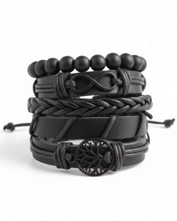 Yaşam Ağacı ve Sonsuzluk Tasarım 5'li Hakiki Deri Bileklik - Görsel 3