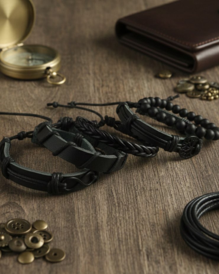 Yaşam Ağacı ve Sonsuzluk Tasarım 5'li Hakiki Deri Bileklik - Görsel 4